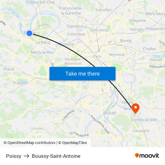 Poissy to Boussy-Saint-Antoine map