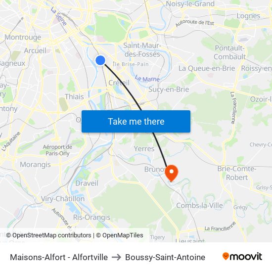 Maisons-Alfort - Alfortville to Boussy-Saint-Antoine map