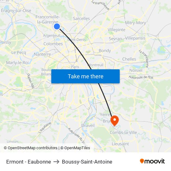 Ermont - Eaubonne to Boussy-Saint-Antoine map