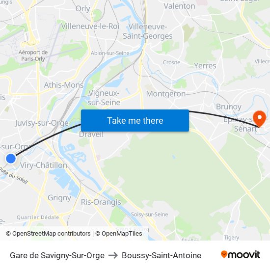 Gare de Savigny-Sur-Orge to Boussy-Saint-Antoine map