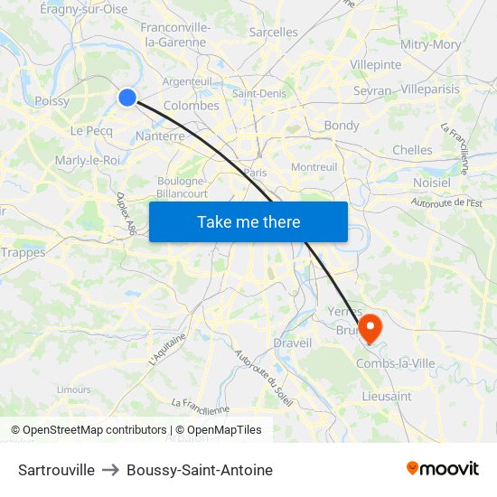 Sartrouville to Boussy-Saint-Antoine map