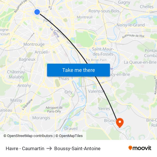 Havre - Caumartin to Boussy-Saint-Antoine map