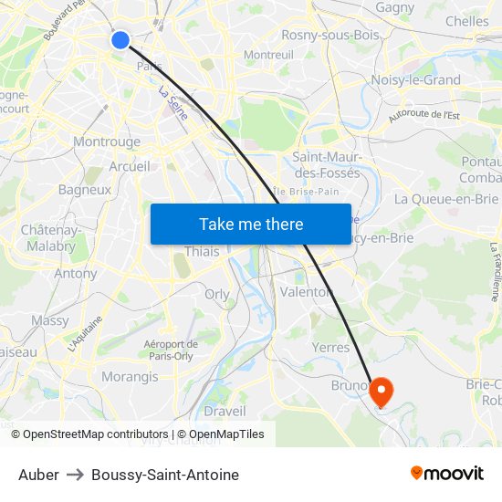 Auber to Boussy-Saint-Antoine map