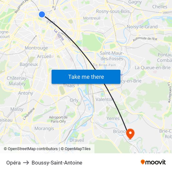 Opéra to Boussy-Saint-Antoine map