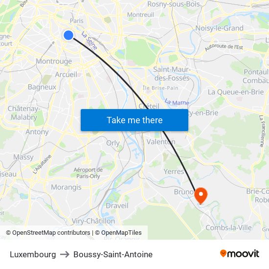 Luxembourg to Boussy-Saint-Antoine map