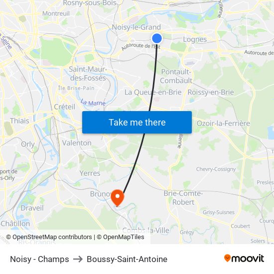 Noisy - Champs to Boussy-Saint-Antoine map
