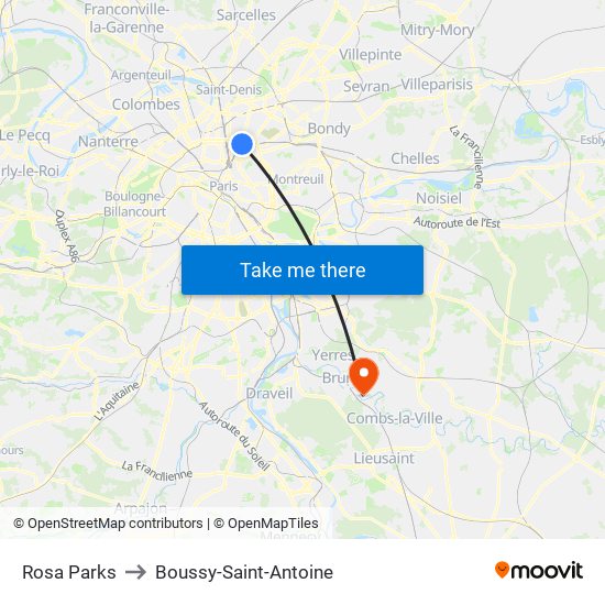 Rosa Parks to Boussy-Saint-Antoine map