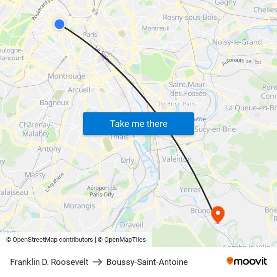 Franklin D. Roosevelt to Boussy-Saint-Antoine map