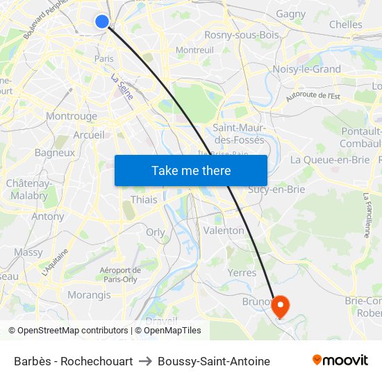 Barbès - Rochechouart to Boussy-Saint-Antoine map