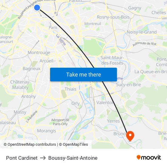 Pont Cardinet to Boussy-Saint-Antoine map