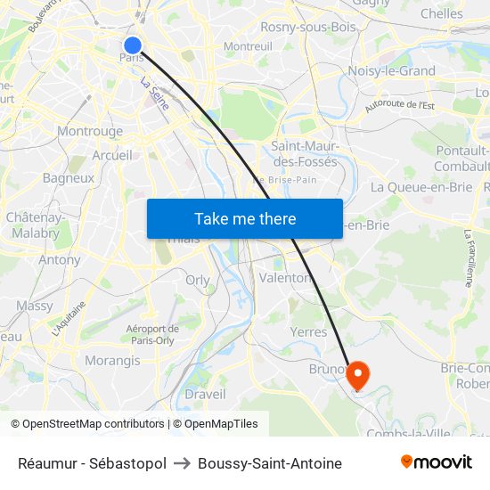 Réaumur - Sébastopol to Boussy-Saint-Antoine map