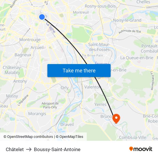 Châtelet to Boussy-Saint-Antoine map