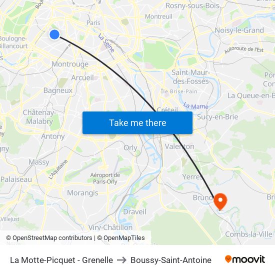 La Motte-Picquet - Grenelle to Boussy-Saint-Antoine map