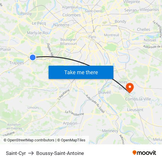 Saint-Cyr to Boussy-Saint-Antoine map