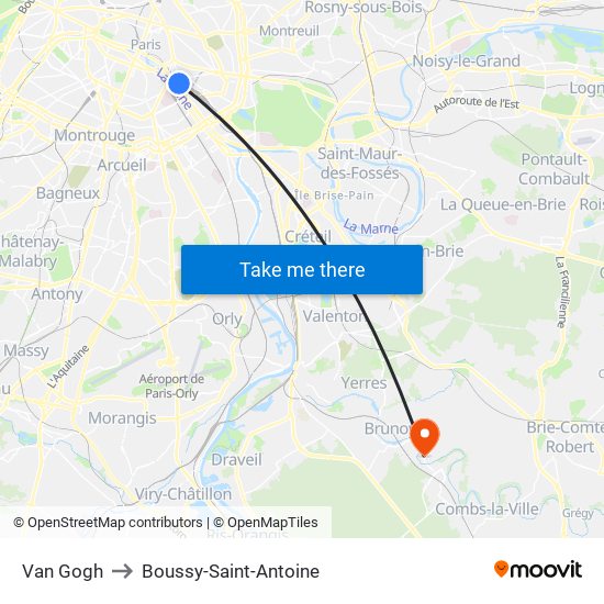 Van Gogh to Boussy-Saint-Antoine map