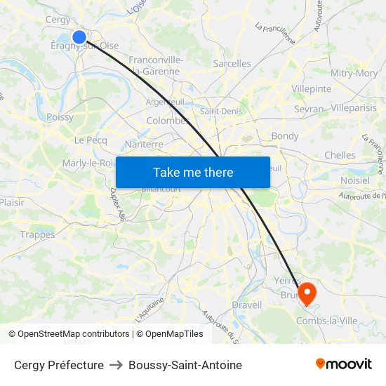 Cergy Préfecture to Boussy-Saint-Antoine map