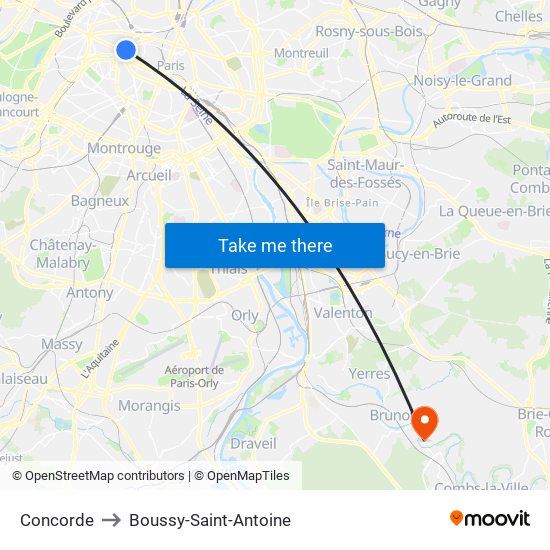 Concorde to Boussy-Saint-Antoine map