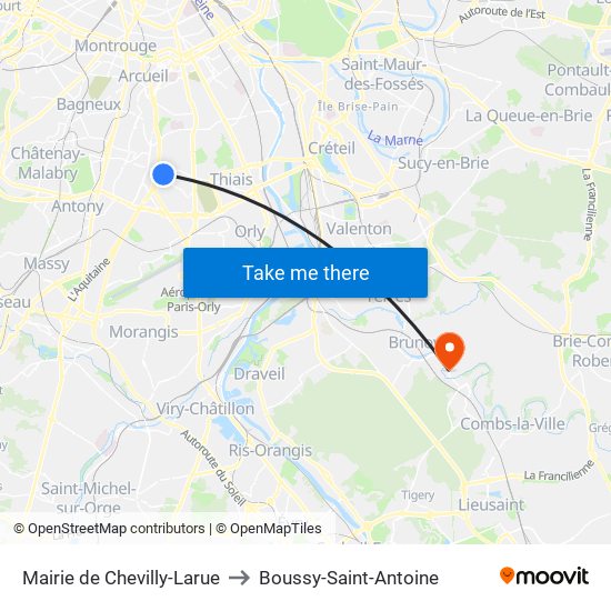 Mairie de Chevilly-Larue to Boussy-Saint-Antoine map