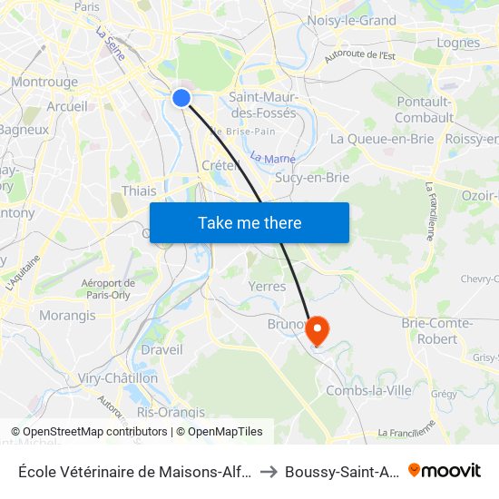 École Vétérinaire de Maisons-Alfort - Métro to Boussy-Saint-Antoine map