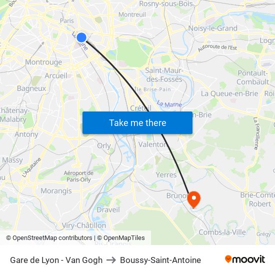 Gare de Lyon - Van Gogh to Boussy-Saint-Antoine map