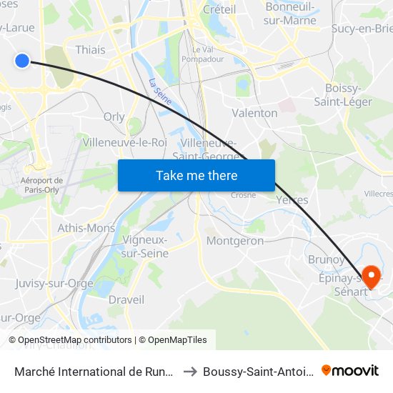 Marché International de Rungis to Boussy-Saint-Antoine map