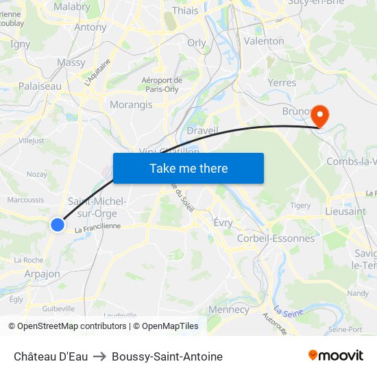Château D'Eau to Boussy-Saint-Antoine map