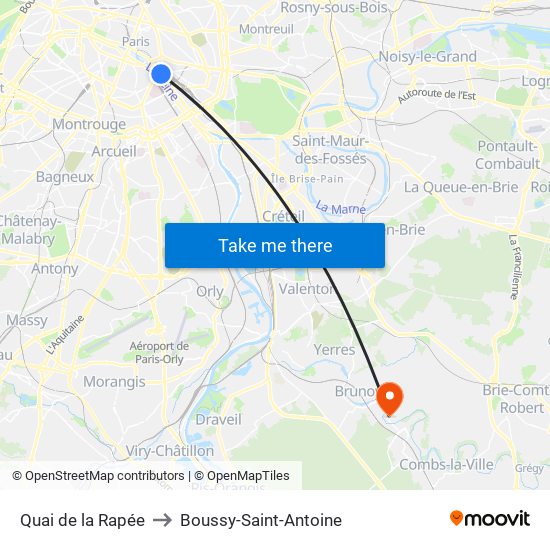 Quai de la Rapée to Boussy-Saint-Antoine map