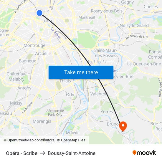 Opéra - Scribe to Boussy-Saint-Antoine map