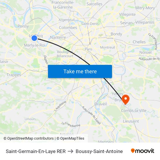 Saint-Germain-En-Laye RER to Boussy-Saint-Antoine map