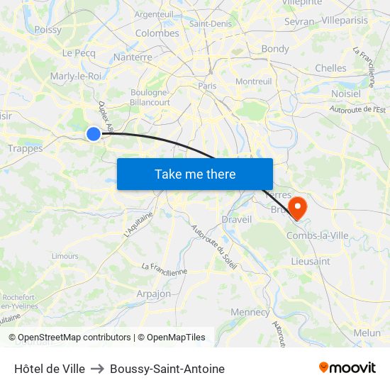 Hôtel de Ville to Boussy-Saint-Antoine map