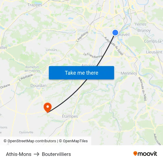 Athis-Mons to Boutervilliers map