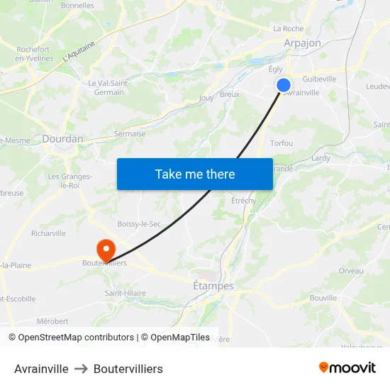 Avrainville to Boutervilliers map