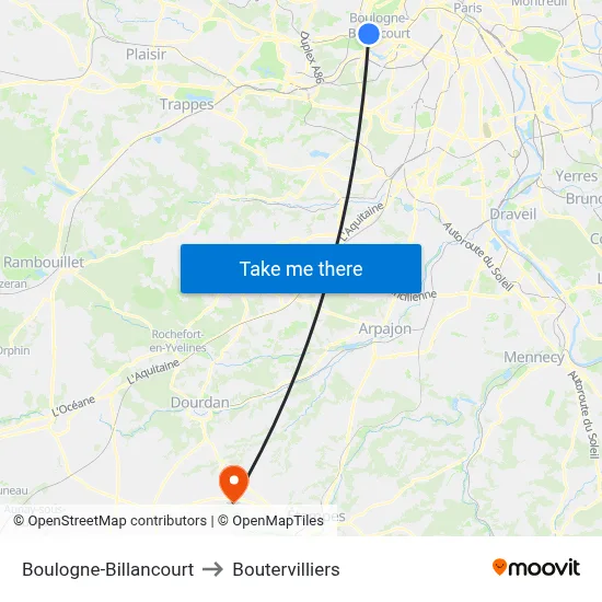 Boulogne-Billancourt to Boutervilliers map