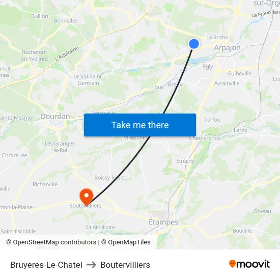 Bruyeres-Le-Chatel to Boutervilliers map