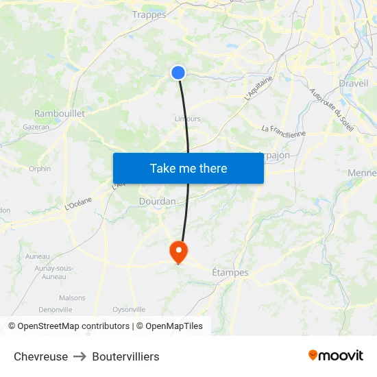 Chevreuse to Boutervilliers map