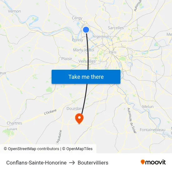 Conflans-Sainte-Honorine to Boutervilliers map