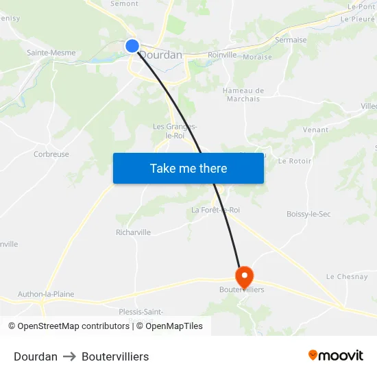 Dourdan to Boutervilliers map