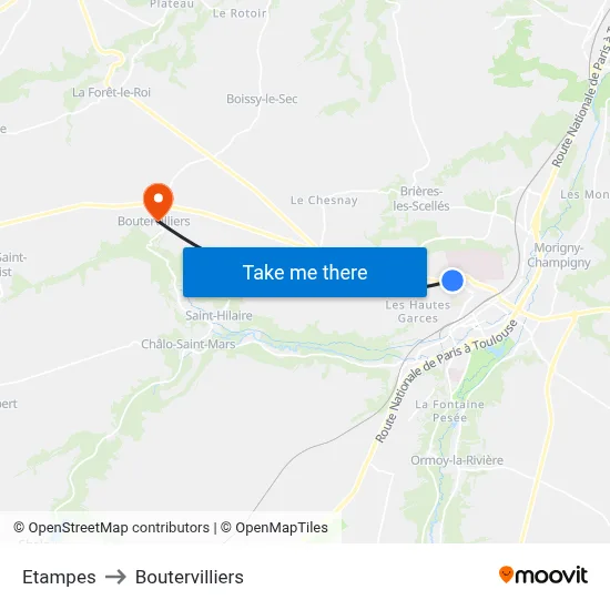 Etampes to Boutervilliers map