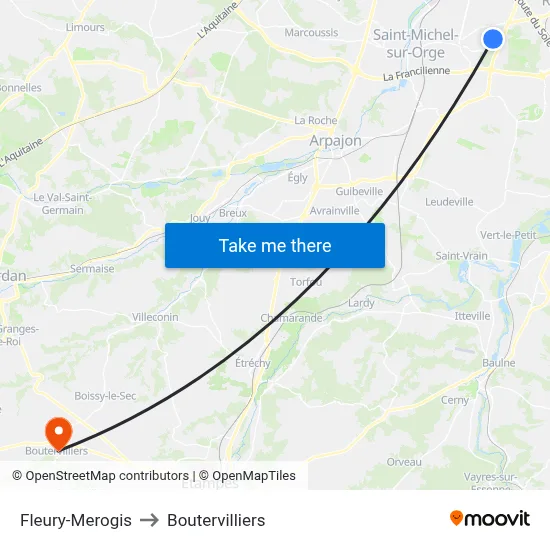 Fleury-Merogis to Boutervilliers map