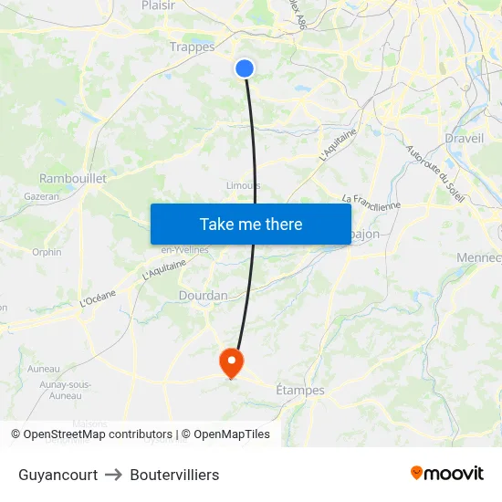 Guyancourt to Boutervilliers map