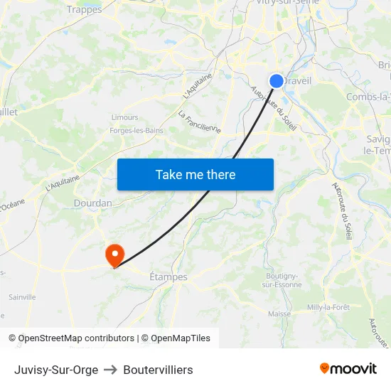 Juvisy-Sur-Orge to Boutervilliers map
