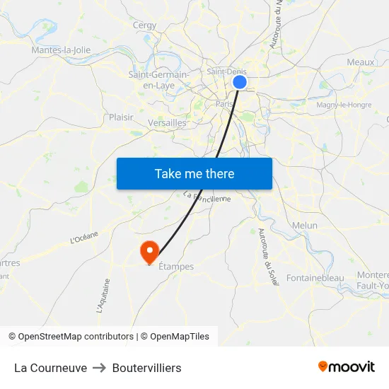 La Courneuve to Boutervilliers map