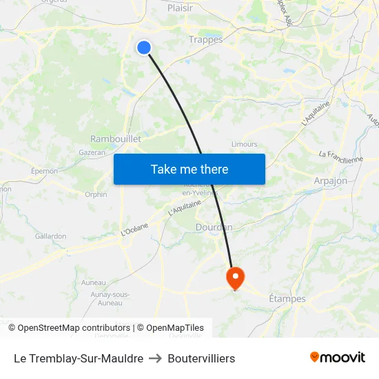 Le Tremblay-Sur-Mauldre to Boutervilliers map