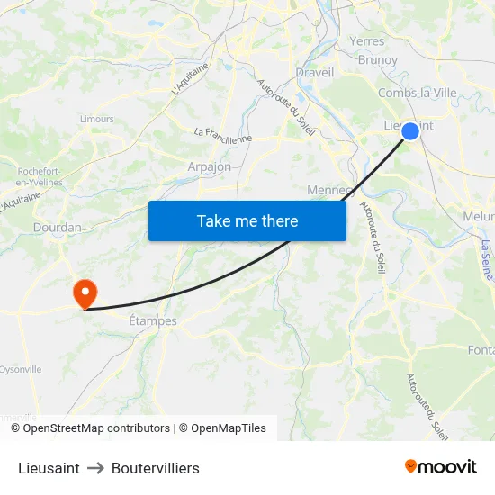 Lieusaint to Boutervilliers map