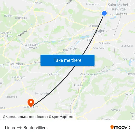 Linas to Boutervilliers map