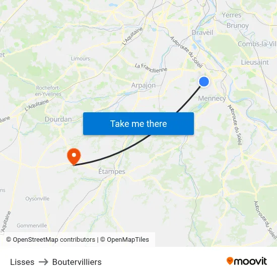 Lisses to Boutervilliers map