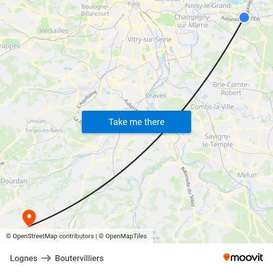 Lognes to Boutervilliers map