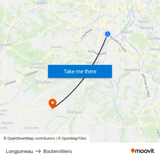 Longjumeau to Boutervilliers map