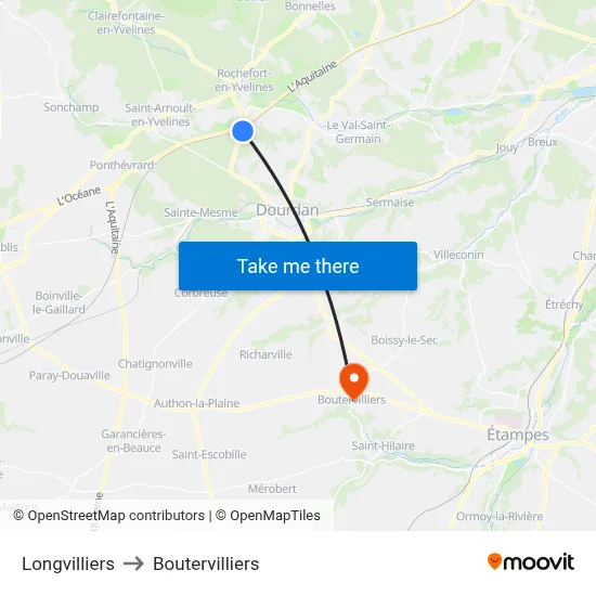 Longvilliers to Boutervilliers map
