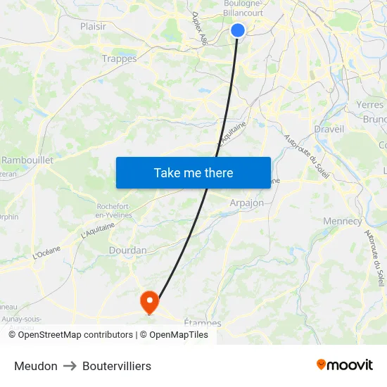 Meudon to Boutervilliers map